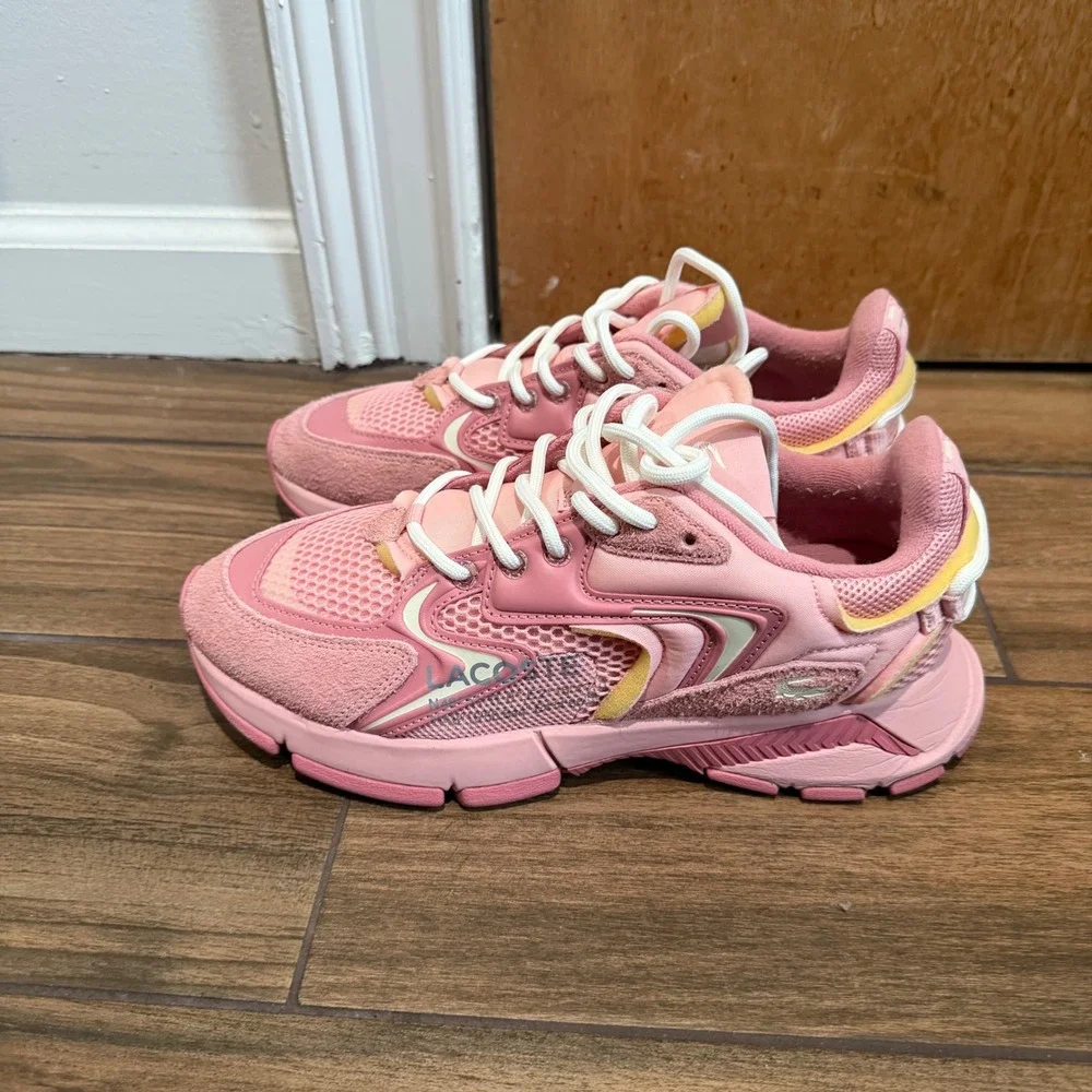 Lacoste L003 Neo Pink Yellow Mesh Suede Chunky Sneakers Womens 10
